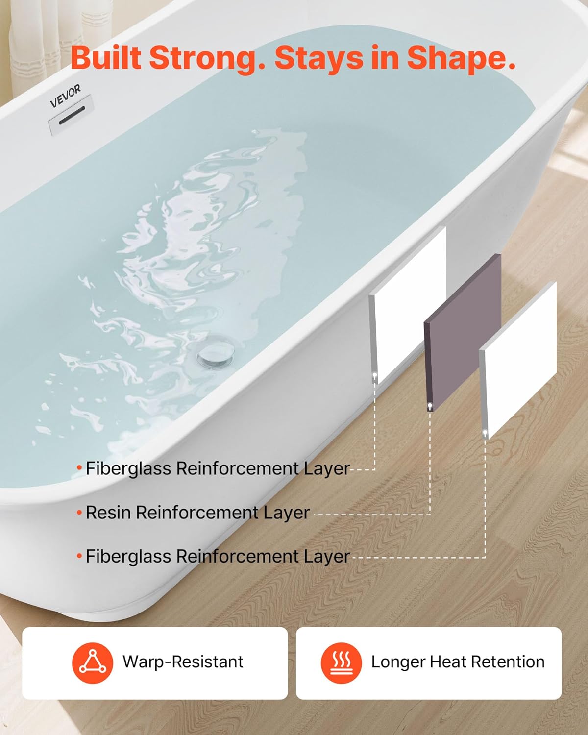 VEVOR Acrylic Freestanding Bathtub, 67 Inch Contemporary Soaking White Tub with Polished Chrome Overflow and Drain, Elegant Oval Shape Stand Alone Soaker Tub for Modern Bathroom or Remodel Projects - Image 5