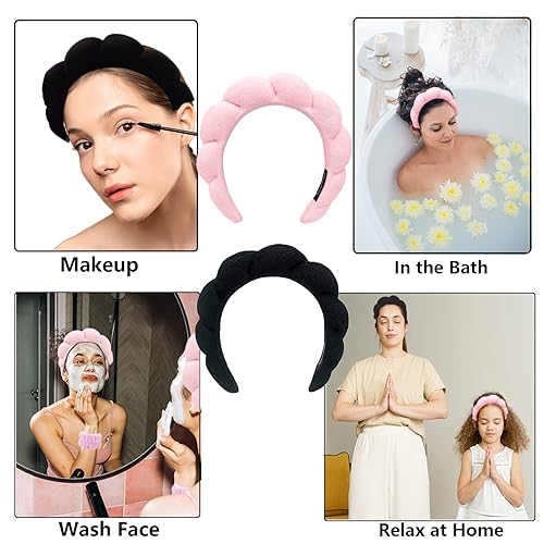 Miniatura 5 de Diadema de esponja de spa para lavar la cara, diadema de maquillaje para mujeres, con 4 bandas para el cabello, accesorios para el cuidado de la