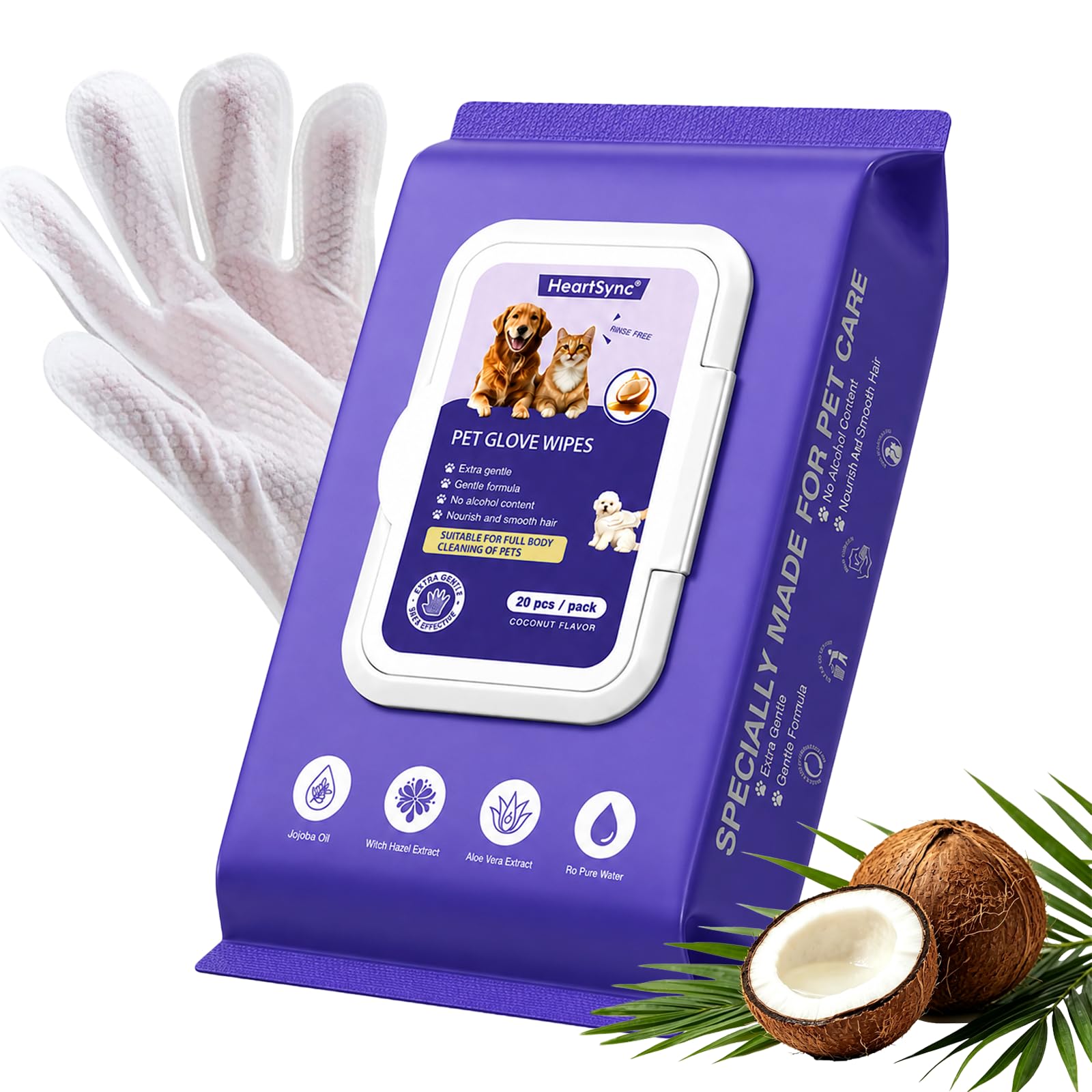 Pet Cleaning Gloves and Wipes for Dogs & Cats, Moisturising and Grooming