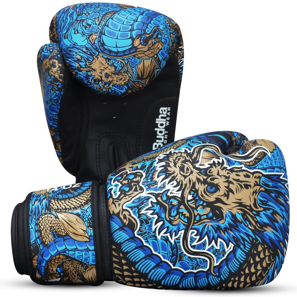 BUDDHA FIGHT WEAR - Guanti da boxe Dragon progettati per allenamenti e sparring in Muay Thai Kickboxing Fitness - Uomini e Donne - Colori multipli - 10 oz 12 oz 14 oz 16 oz