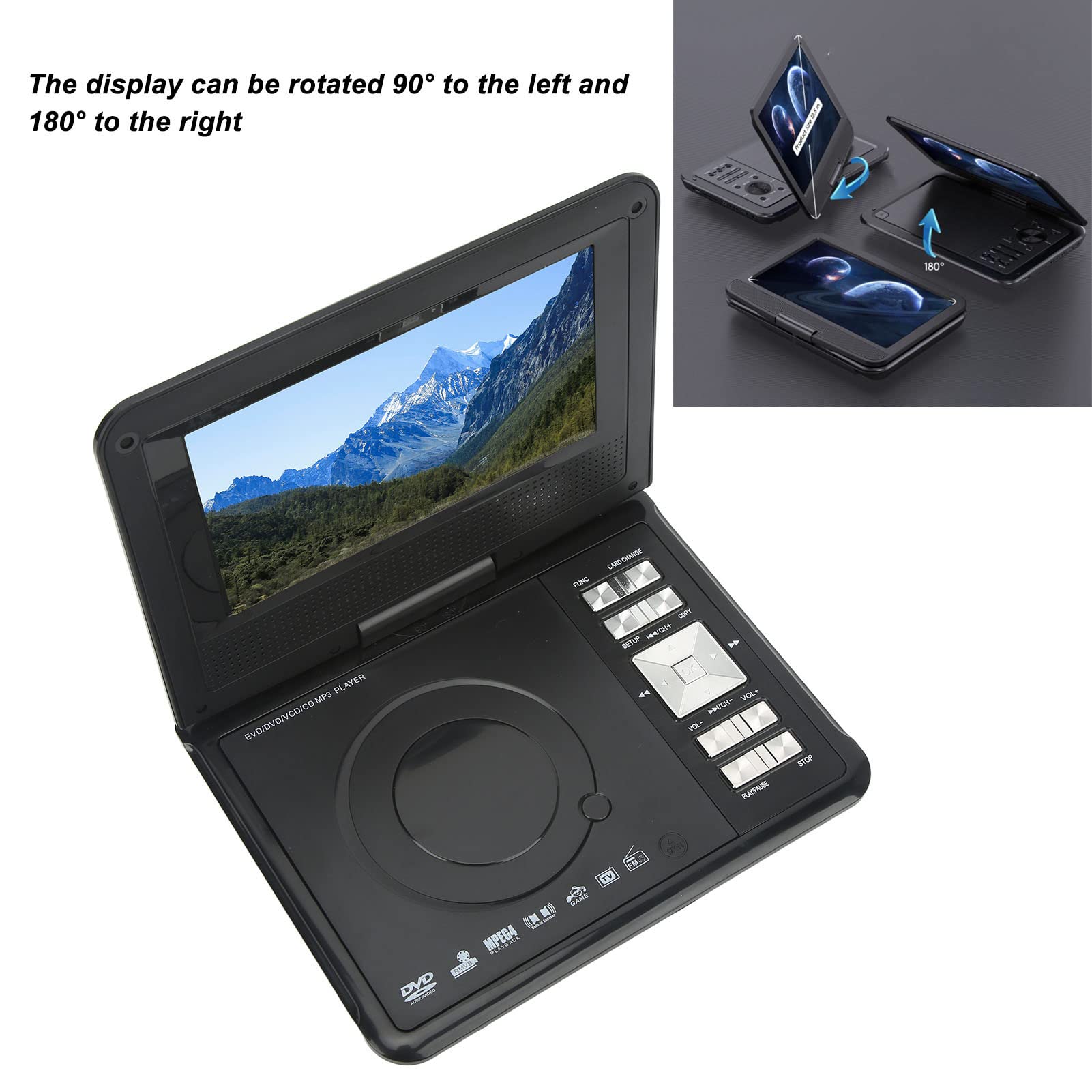 Reproductor de Video para Viajes en Automóvil, Reproductor de DVD Portátil con Batería Recargable de 110‑240V para Automóvil