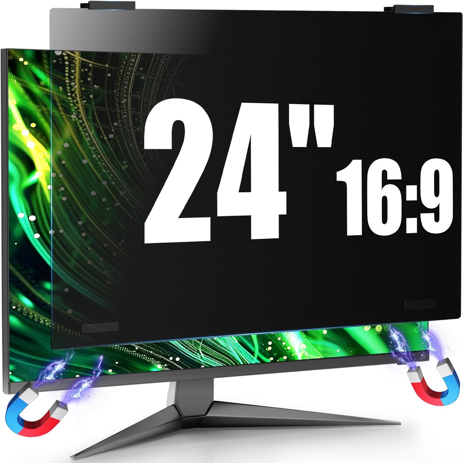 Magnetic Computer Privacy Screen Filter 24 Inch for Frameless Monitor Thin Bezel 16:9 Widescreen, Hanging Removable Anti Blue Light Privacy Shield Protector Eye Protection 24'' Privacy Screen 16:9