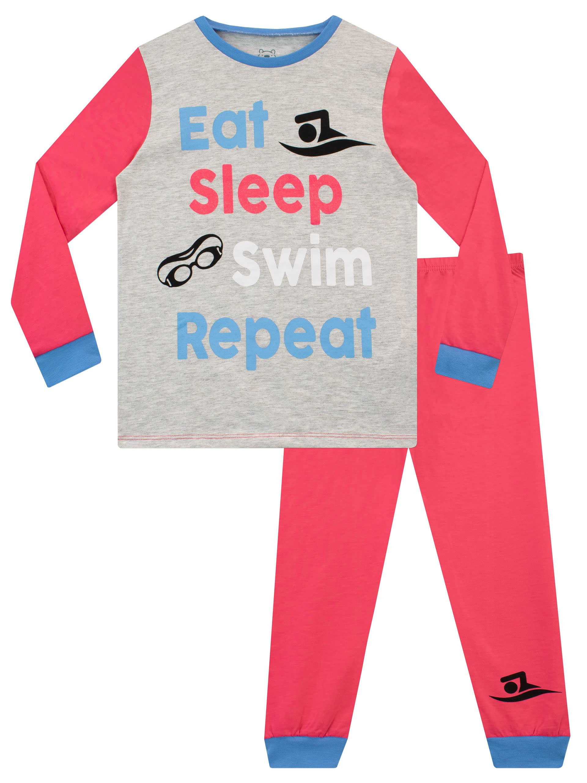 Harry Bear Girls Eat Sleep Swim Repeat Pyjama Set - Pink - 11-12 Years