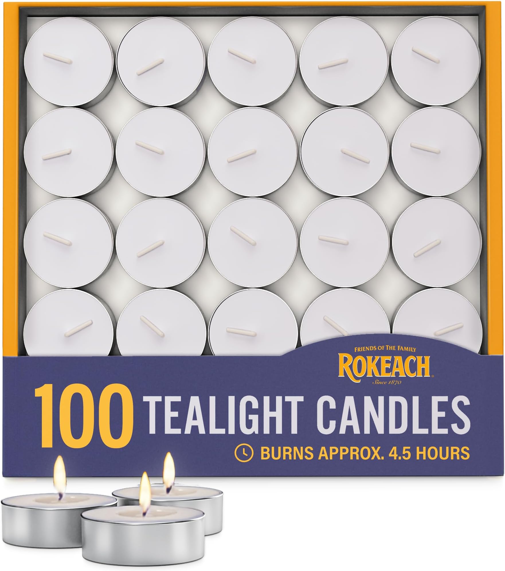 Rokeach Unscented Tea Lights Candles, (100 Count) 4.5 Hours | Votives Small Candles, Long Lasting Tea Lights Bulk for Shabbat, Home, Events, Holidays, Pool Side Decor, Weddings and Emergencies