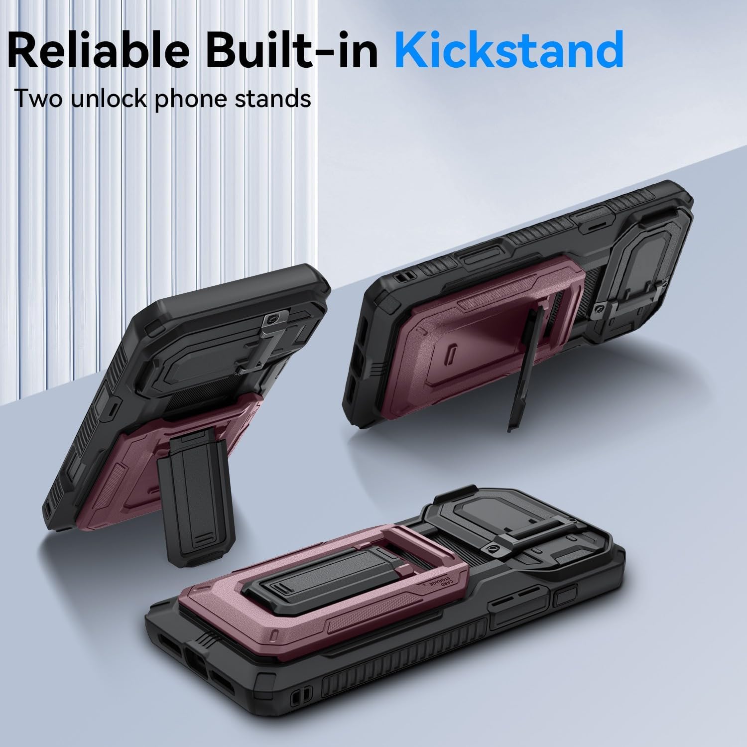 for iPhone 16 Pro Max Case with Semi-Automatic Card Slot (3-4 Cards) RFID Blocking & Kickstand & Camera Lens Cover & Wallet, Heavy Duty Rugged Phone Case (Burgundy, for iPhone 16 Pro Max, 6.9") image 5