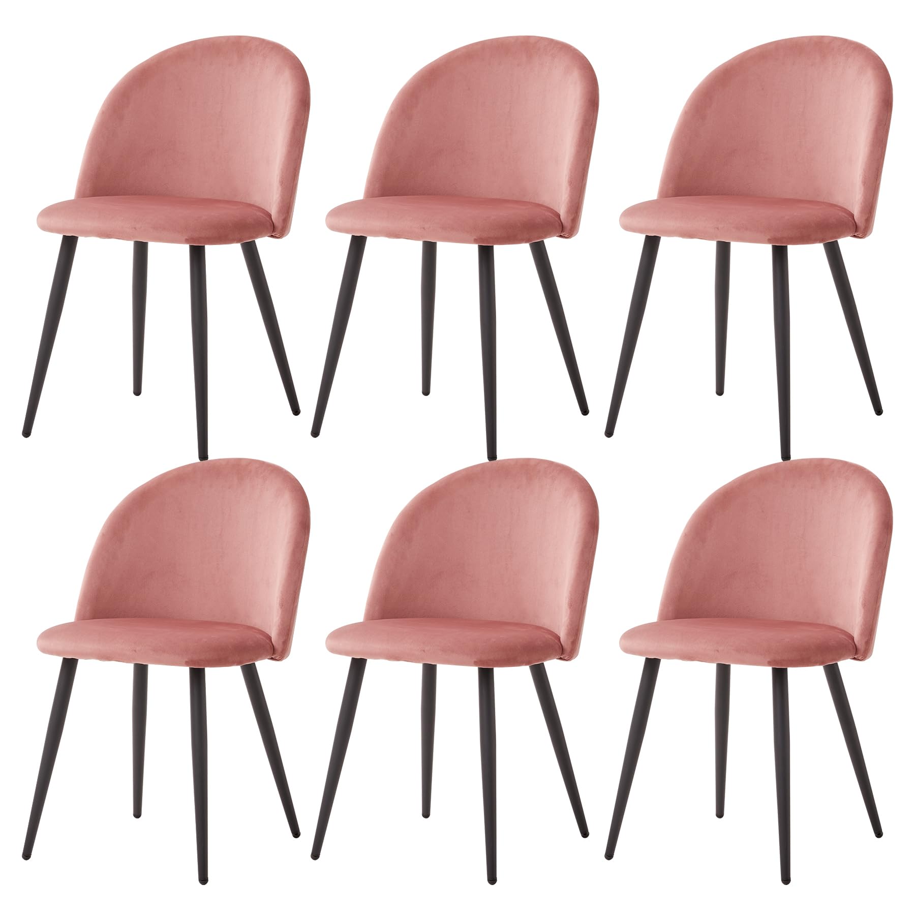 Sillas de Comedor Terciopelo Pack 6, Modernas Sillas de Cocina con Patas de Metal para Sala, Cocina y Comedor (Rosa)