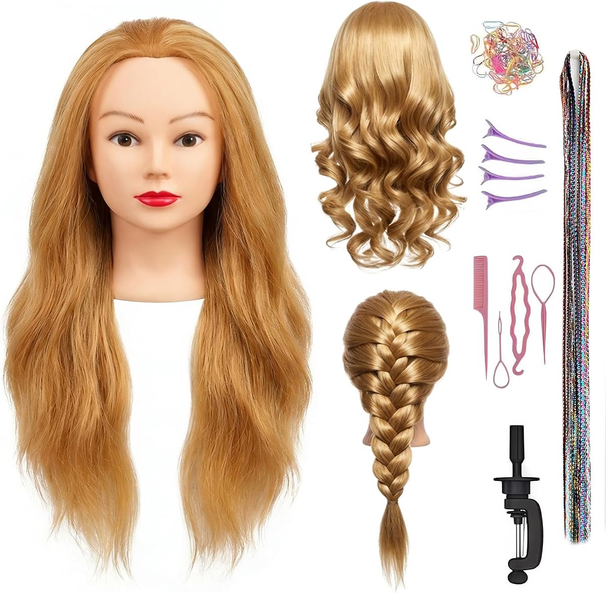 26 Inch 80% human hair mannequin head practice head for braiding | manikin head with Clamp stand doll head for hair styling practice kit for kids and Cosmetology