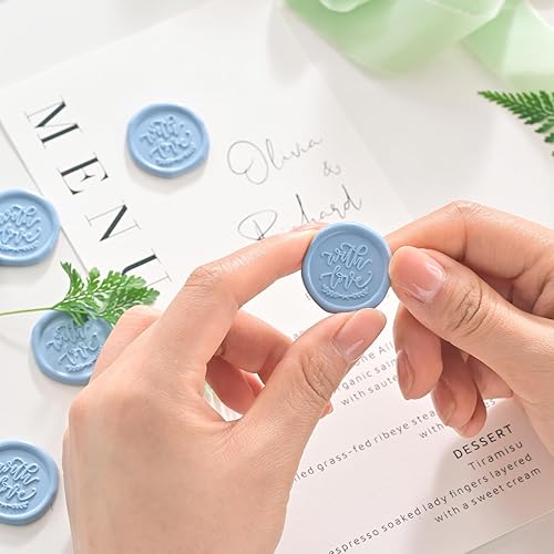 Miniatura 2 de UNIQOOO Calcomanías de sello de cera, con amor, invitación de boda, 100 calcomanías autoadhesivas azul polvoriento, perfectas para invitación,