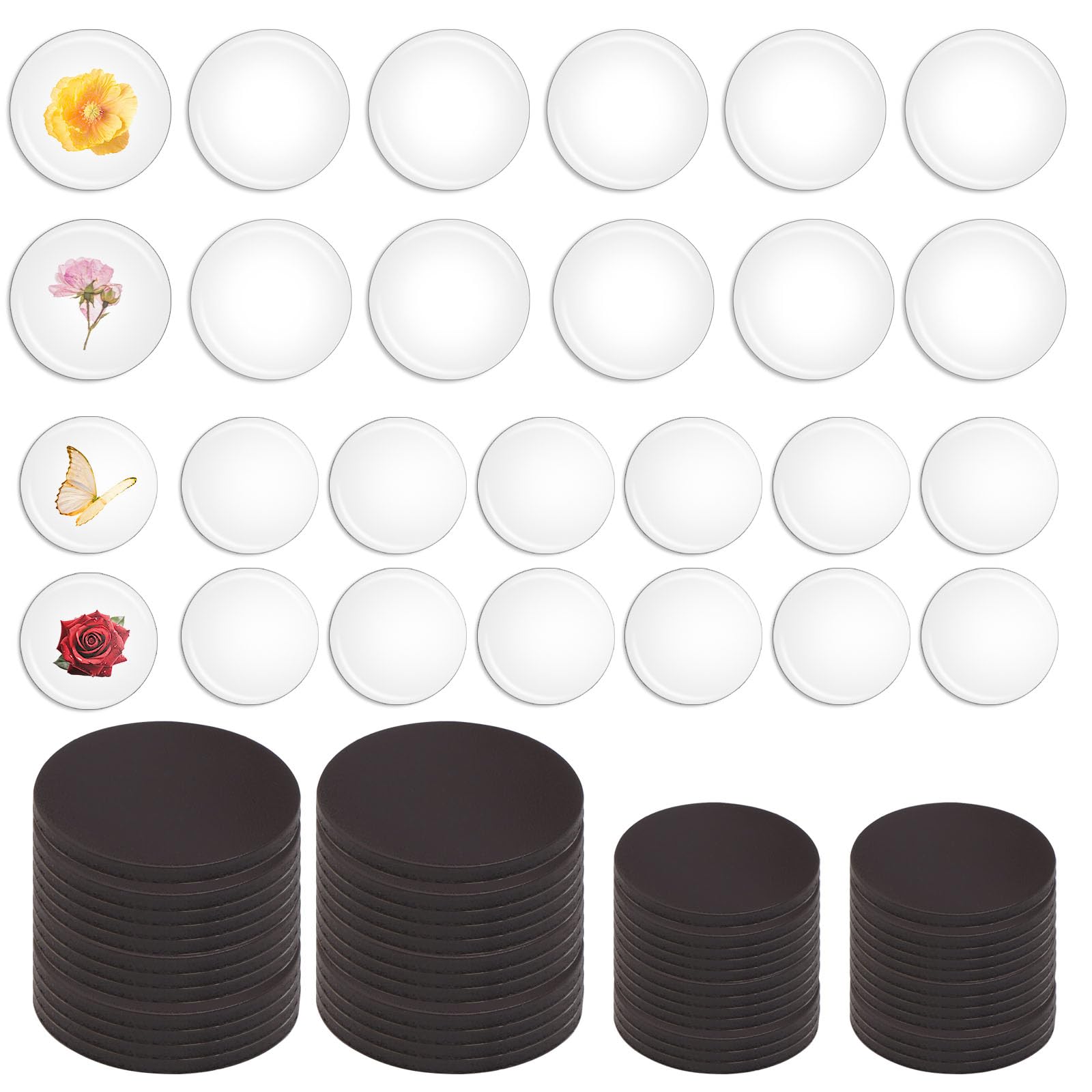 60 Stück Fotomagnete Selbst Gestalten Glas Magnete Selbstklebend Kühlschrankmagnet Foto Transparent Rund Glasnuggets Klar Runde Scheibe Magnete für DIY Kühlschrank Wand Weihnachten 30mm 25mm