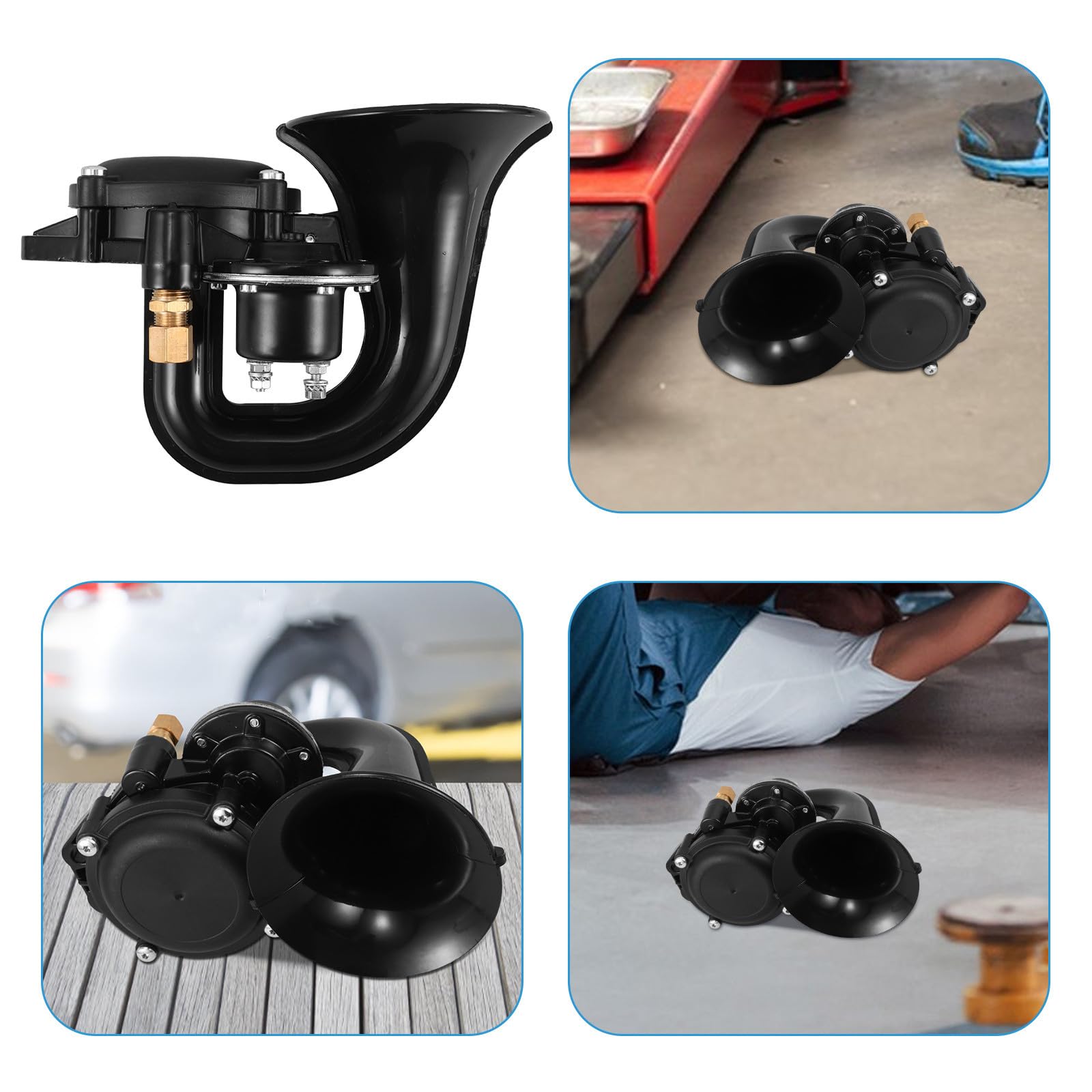 INOOMP Klaxon de Camion Super Bruyant Électrique D'escargot, Double Ton Haut et Bas, Matériau Plastique et Métal, Kit Étanche pour Camion et Véhicule D'ingénierie