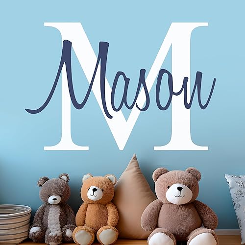 Nombre personalizado e inicial  Serie Premium  Bebé Niño  Calcomanía de pared para cuarto de bebé para el hogar, dormitorio infantil (M511) (ancho