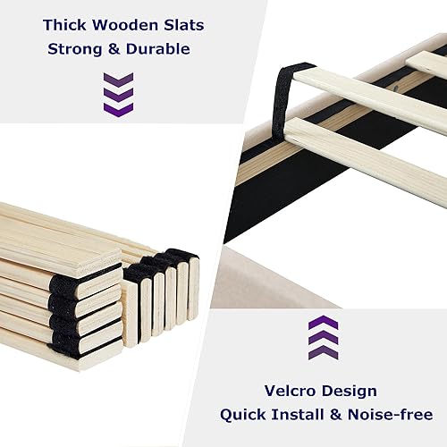 Miniatura 15 de VECELO Full Size Bed Frame with Storage Drawers, Upholstered Platform Bedframe with Wingback Headboard, No Box Spring Needed, Light Grey Gris