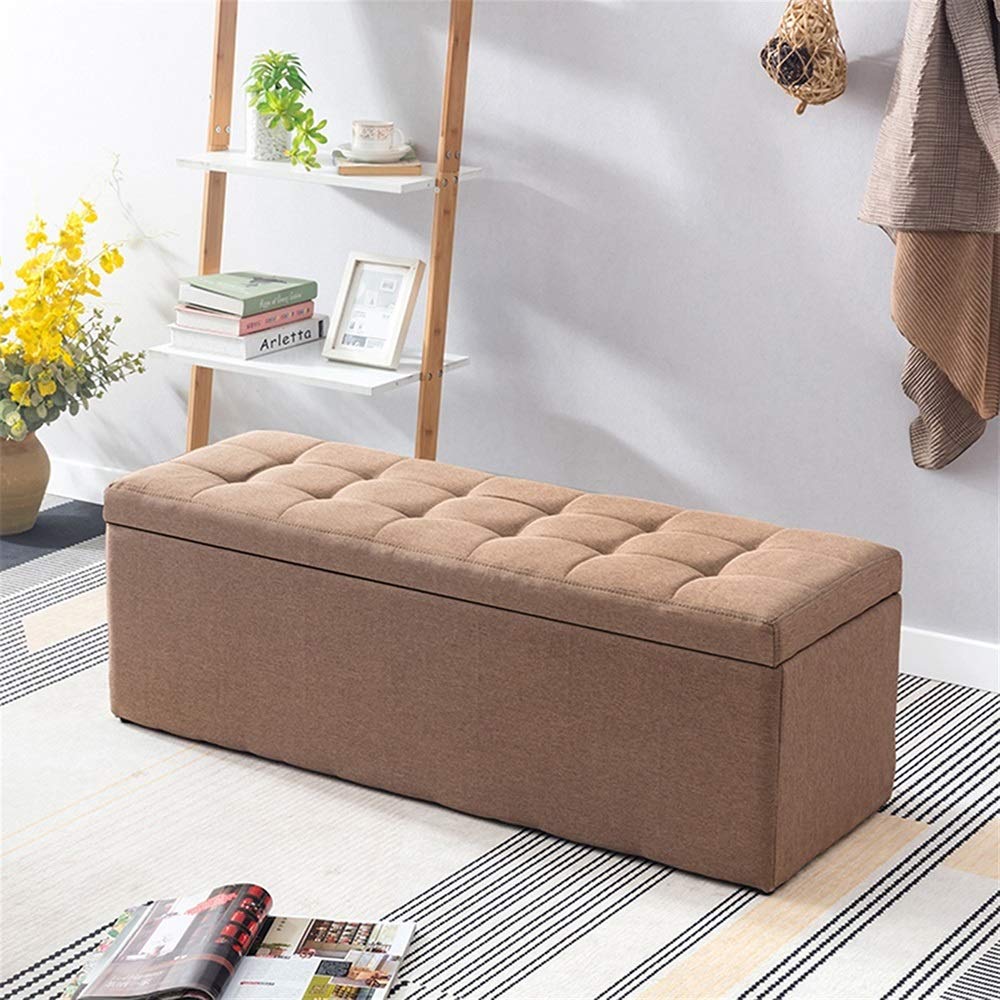 Pouf coffre de rangement 120cm en bois et lin pour résoudre le manque de place