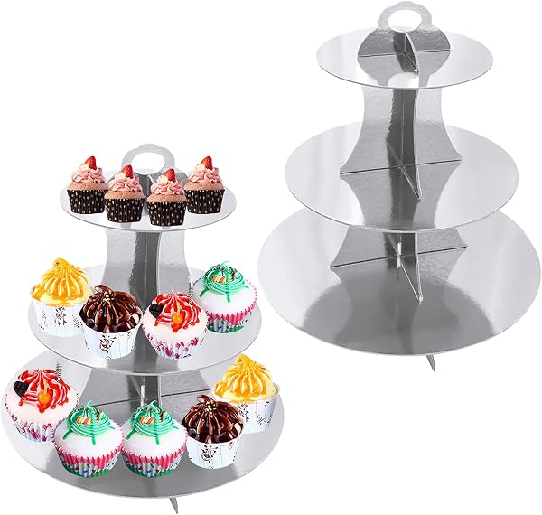 Fodlon Paquete de 2 Soportes Cupcakes 3 Niveles Plata