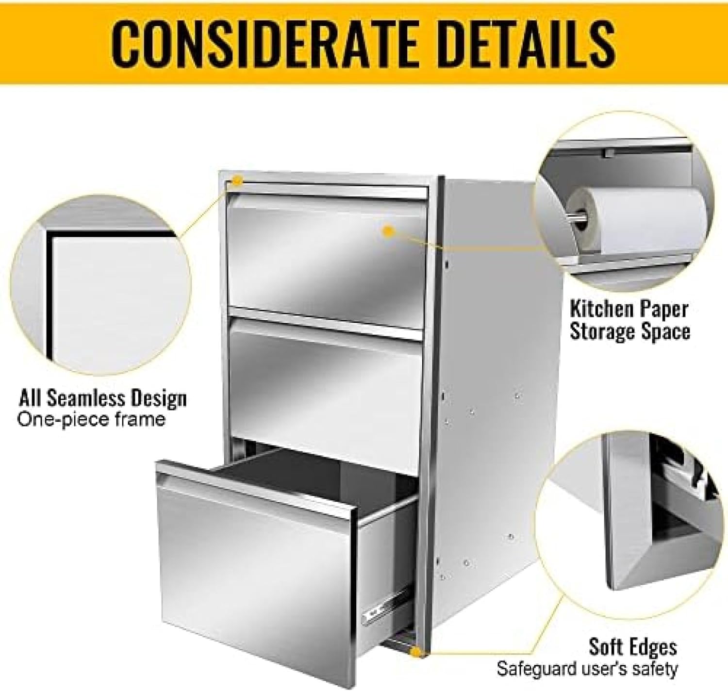 Outdoor Kitchen Drawers, Flush Mount Double BBQ Access Drawers Stainless Steel with Recessed Handle, BBQ Island Drawers for Outdoor Kitchens Or Grill Station,-17W X 30H X 21D Inch