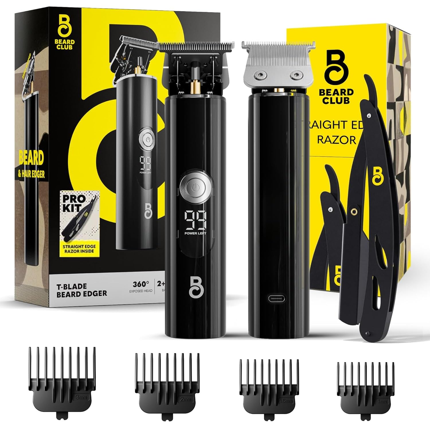 The Beard Club Professional T-Blade Beard Trimmer for Men with Straight Razor - Barber Electric Shaver &amp; Hair Clippers for Men – Zero Gapped Cordless Hair Trimmer &amp; Edger, Line Up Grooming Kit