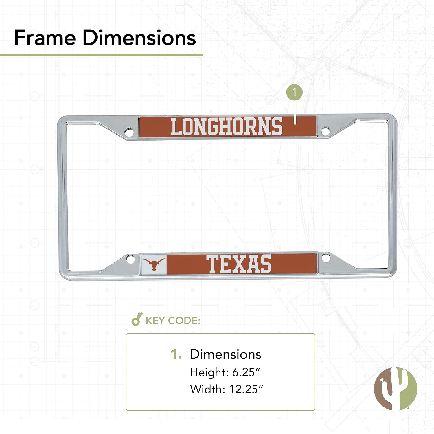 Desert Cactus University of Texas Austin License Plate Frame and Sticker Car Tag Holder for Front or Back of Car Officially Licensed Metal (Sticker Frame Combo - Mascot)