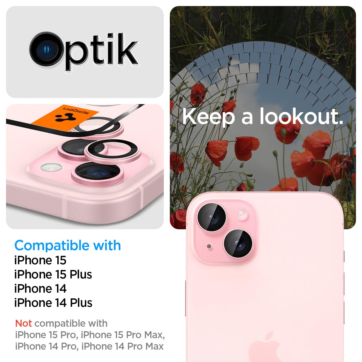 Pack De 2 Protecteurs D'objectif Caméra Spigen Glas.tR Ez Fit Pour IPhone 15/15 Pro - Neuf