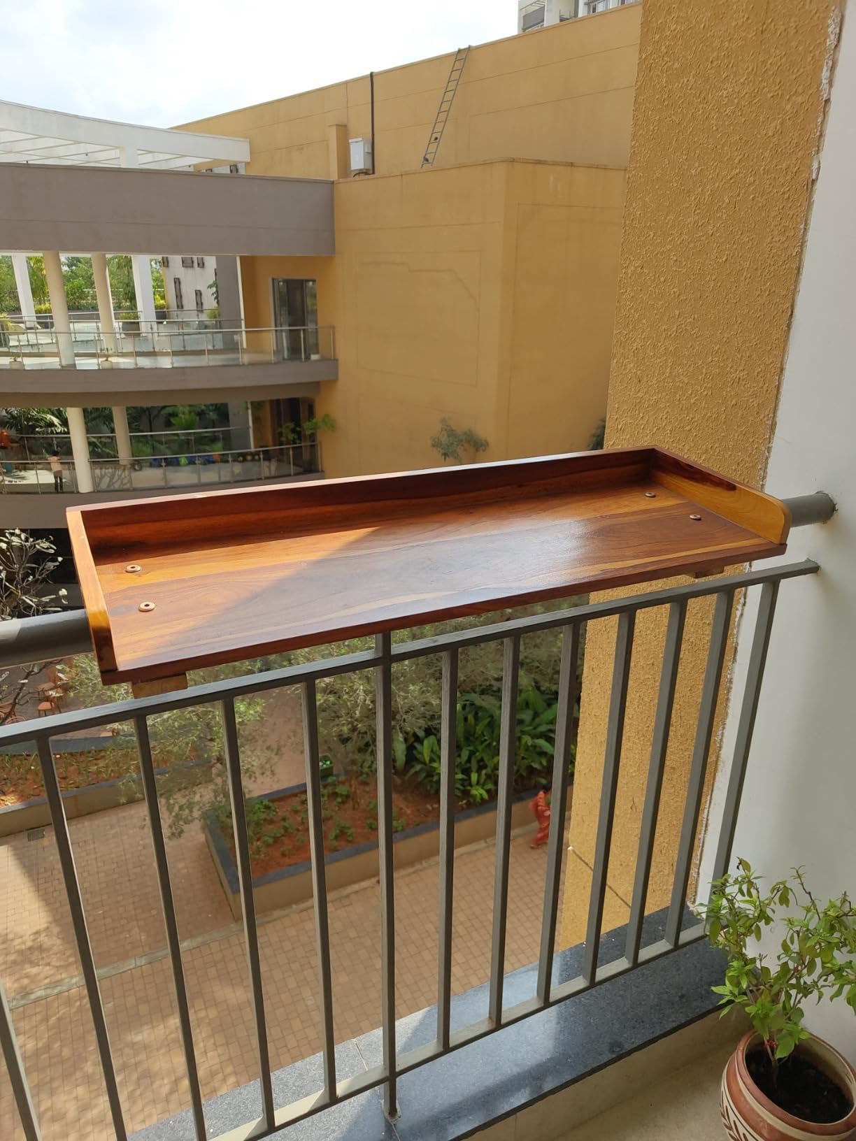 Furnelift Wooden Railing Table for Balcony - Sheesham Wood Hanging ...