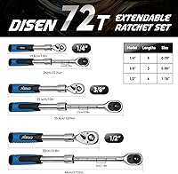 Vista 6 de DISEN Juego de 3 Llaves de Trinquete Extensibles, Impulso de 1/4" 3/8" 1/2", 72 Dientes, Liberación Rápida, Llaves de Vaso con Impulso Reversible