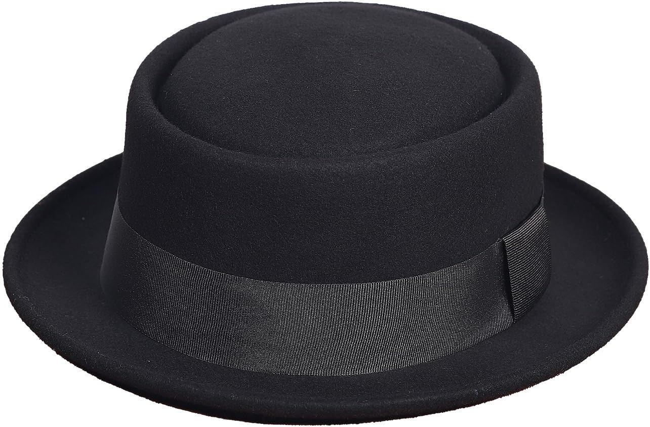 100% Wool Felt Pork Pie Fedora Hats for Men Women with Ribbon Bow Dome and Flat Brim Church Fedora Hat - Image 4