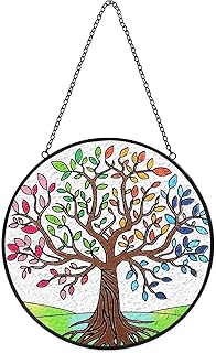 Bird Branch Stained Windows Hanging Suncatcher ,Flower Tree Stained Glass Suncatchers Window Ornament Stained Glass Panel Sun Catcher Wall Hanging Decor Birthday Gifts (colorful)