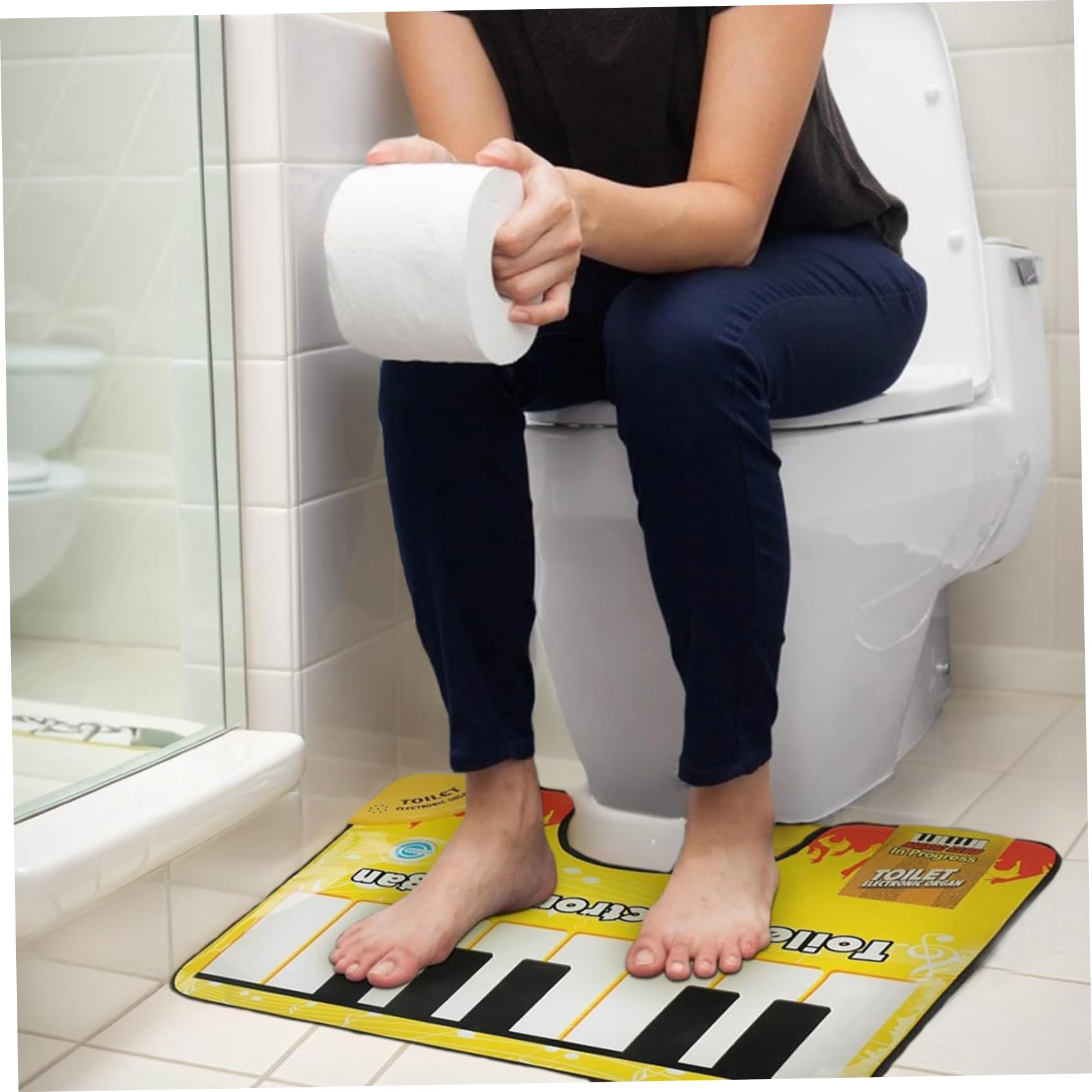 Mat de Piano para el Inodoro Mat de baño Musicia de Piano Musicial Funny Musical Toe Toe Topping Mat con Respaldo Antideslizante Auto Power-Off Toilet órgano electrónico 23.6x18.9 en