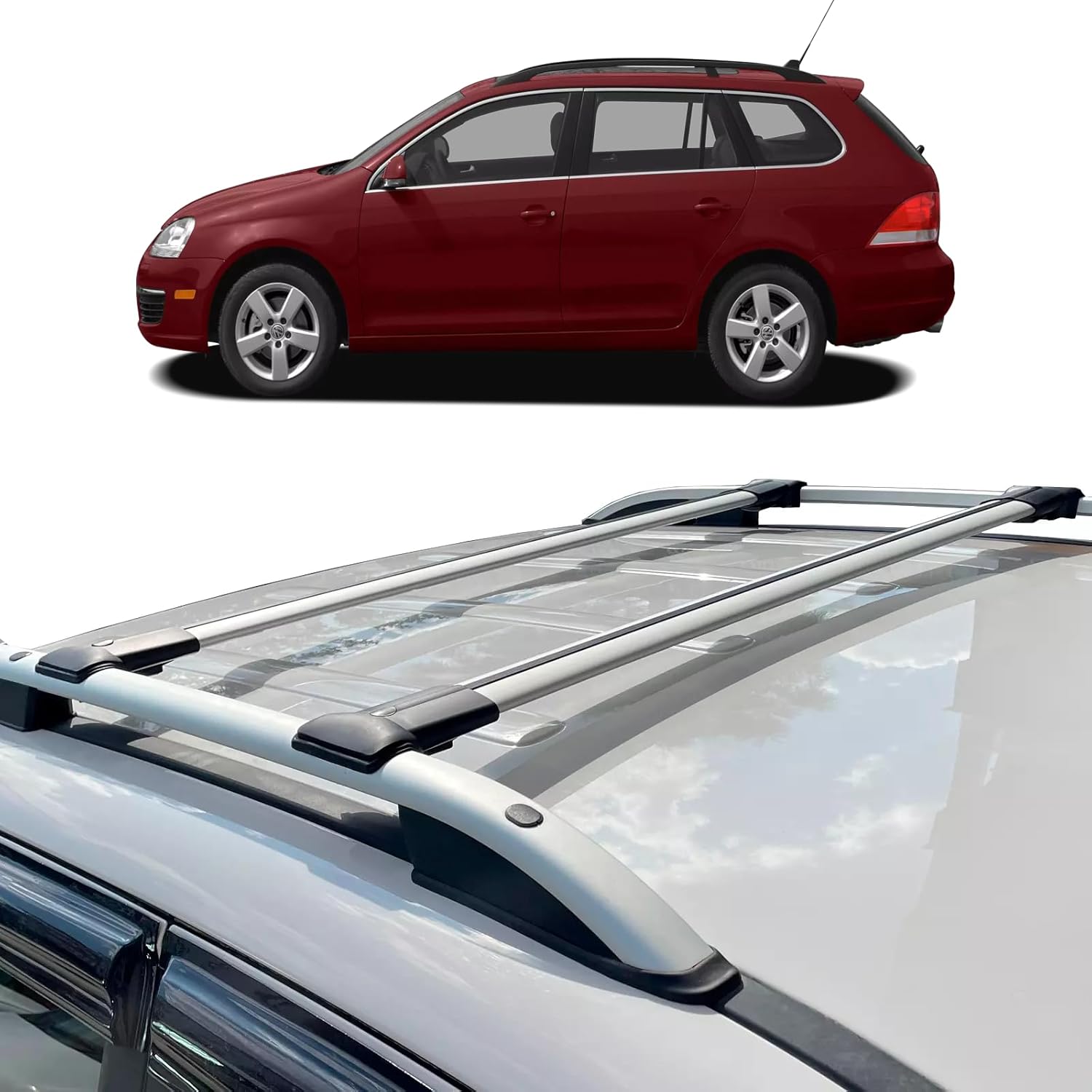 Roof Racks Cross Bars for VW Jetta Sport Wagen Wagon 2009-2014 Gray Roof Racks Cross Bars Rooftop Cargo Box Rooftop Tent Bike Kano Basket Carrier