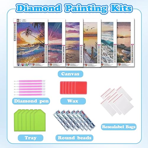 Miniatura 3 de DOTSOPS Paquete de 6 piezas de pintura abstracta de diamantes de paisajes artísticos para adultos, kit de pintura para principiantes, paisajes de