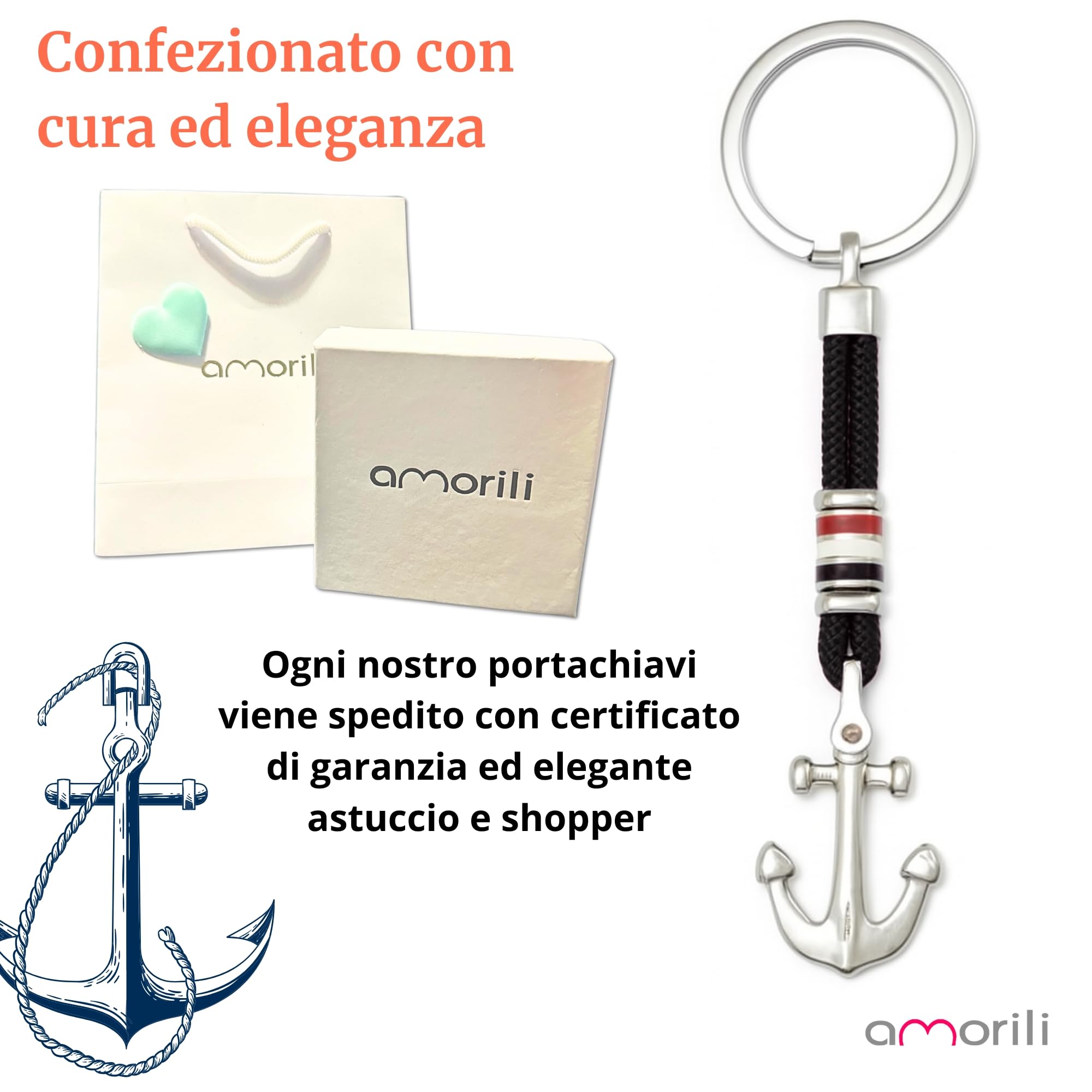 Portachiavi Ancora Uomo in Acciaio Inox e Corda Nautica – Idea Regalo Marinaio, Nautico, Stile Marinaro – Accessorio Uomo Elegante per Auto, Barca, Viaggi - prt0100