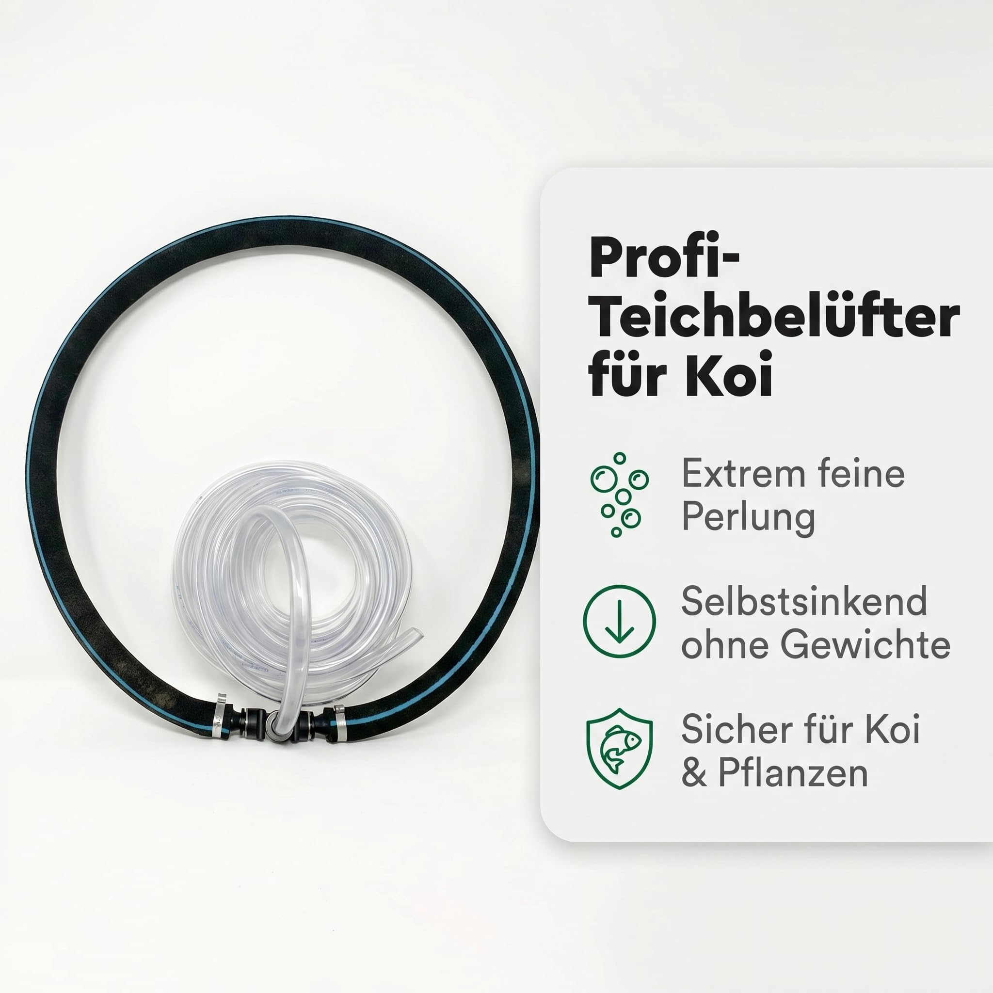 Pondlife Japan Belüfterring Ø 35 cm, Teichbelüfterring für Koi-Teich, selbstsinkender Teich-Luftausströmer mit feiner Perlung, inkl. Luftschlauch ca. 0,95 m, für Filterkammern/Schwebebett