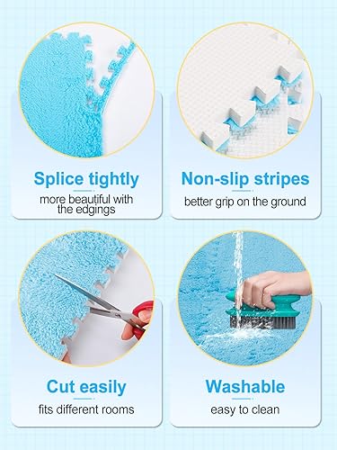 Miniatura 3 de 12 tapetes de espuma de felpa gruesa que se entrelazan, tapetes de espuma para suelo de bebé con bordes, azulejos de espuma cuadrados suaves