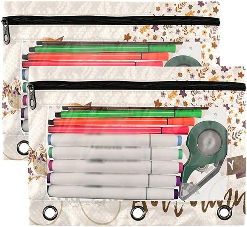 Miniatura 2 de Fox Ride - Estuche para lápices de bicicleta para 3 anillas, bolsa transparente para lápices con cremallera, estuche de otoño para suministros de