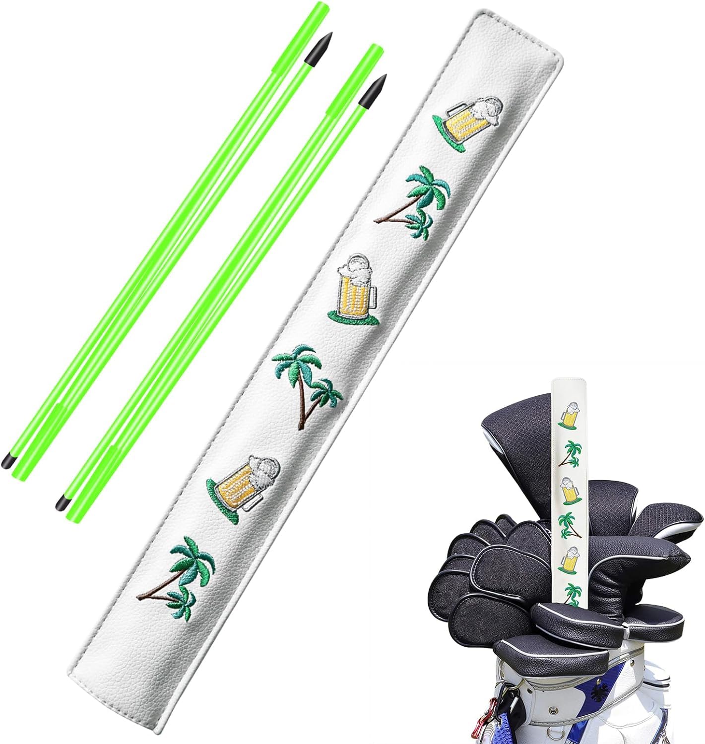 AMRTA Golf Alignment Stick Training Aid Foldable Rods 2 Sticks with Cover, Practice Aid for Aiming Putting Swing Trainer Posture Corrector Indoor Outdoor (Green)