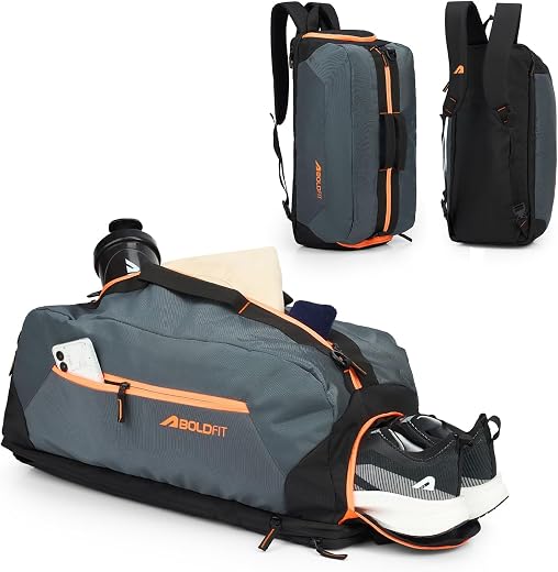 Boldfit Gym Bag for Man 33 litres Sports Duffle Bags Water Resistance Duffle Gym Bags for Men Multipurpose Travel Bag for ...