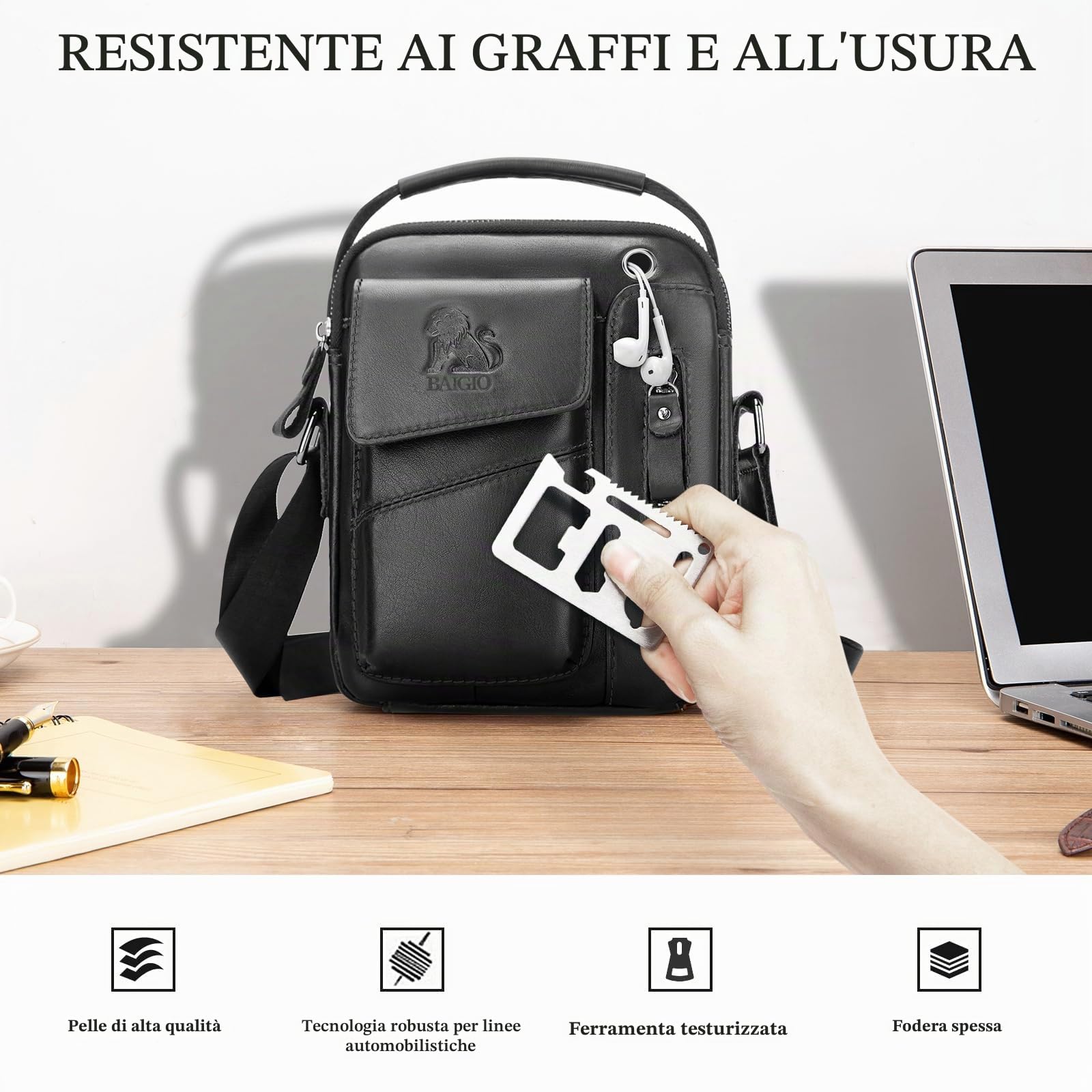 BAIGIO Borsello Uomo Pelle, Borsa a Tracolla Piccola Borsa da Uomini in Vera Pelle Casuale Borse Messenger per iPad iPhone e Viaggio Attività Commerciale