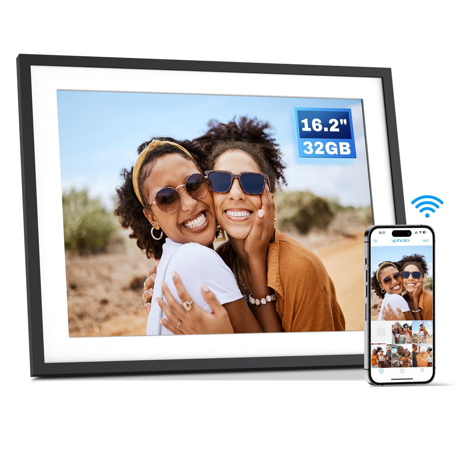 16.2-Inch 32GB Extra Large WiFi Digital Picture Frame, Smart Electronic Photo Frame with IPS HD Touchscreen, Auto-Rotate, Wall-Mounted, Easy to Share Photos&Videos via App&Email, Gift for Grandparents
