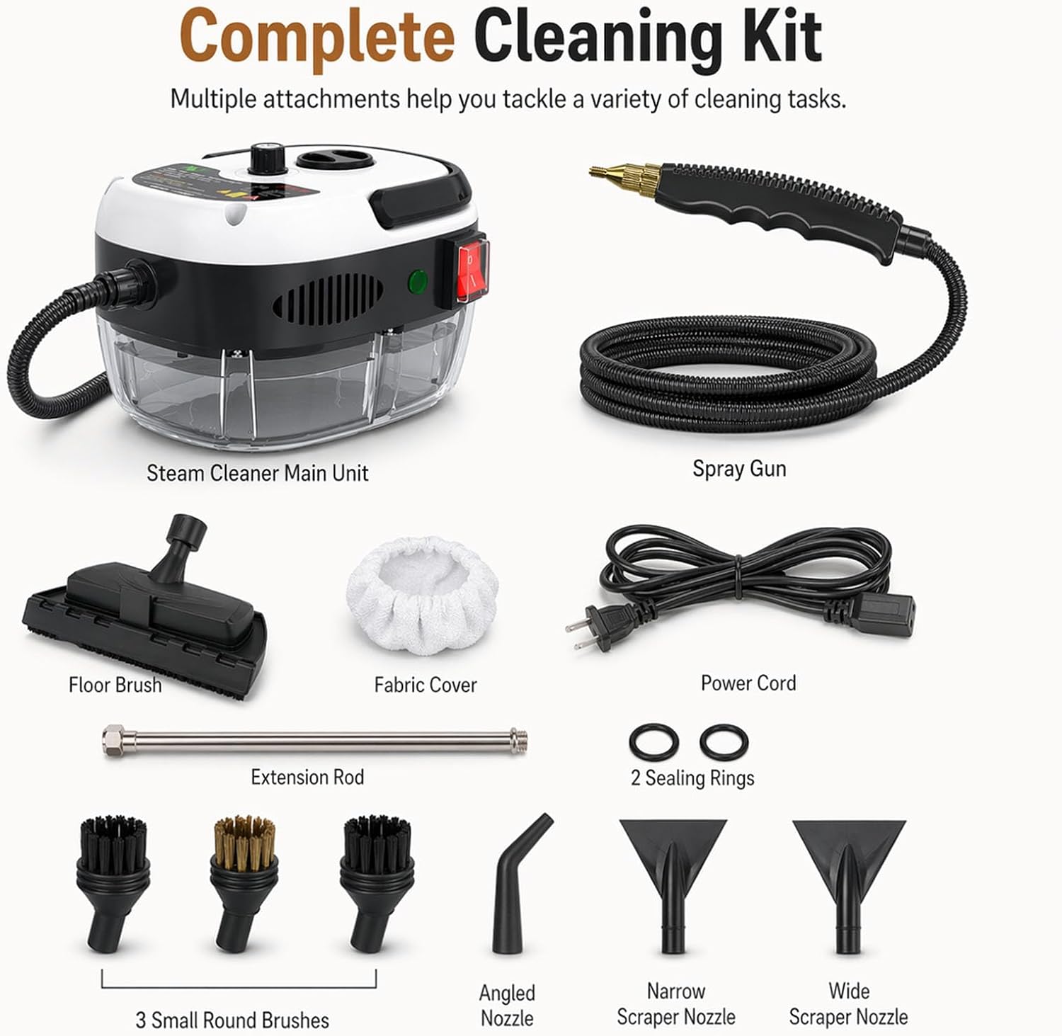 2026 Upgrade 2500w handheld high-temperature pressurized steam cleaner, Portable Multi-Surface Steamer, for Kitchen, Bathroom, Furniture, Car,Windows (White Touchscreen)