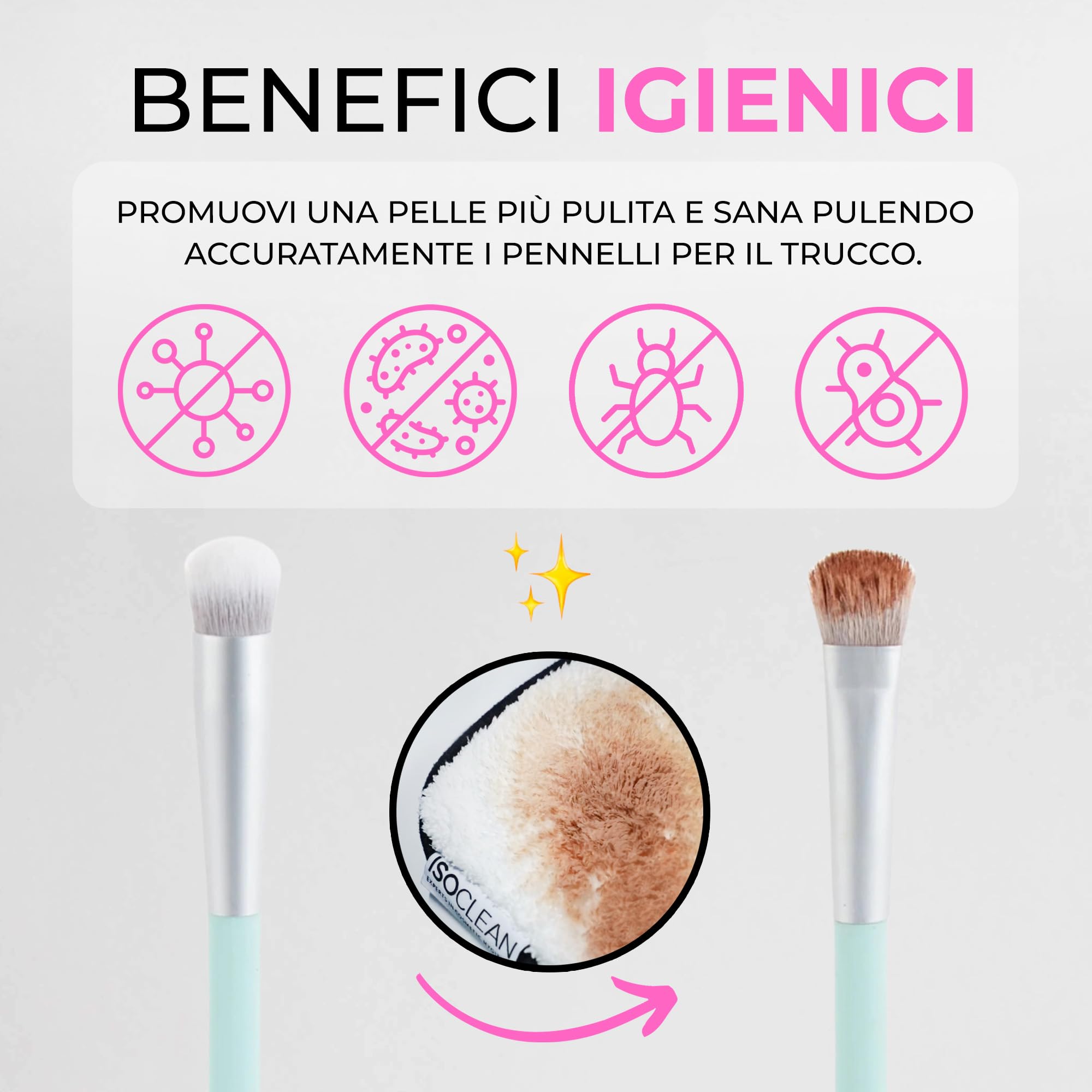 ISOCLEAN Detergente per pennelli da trucco con spray top, soluzione liquida per pennelli da trucco e strumenti per il trucco, formula senza risciacquo, si asciuga in 60 secondi, vegano, cruelty-free,