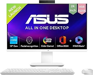 Asus AiO V440,13th Gen Intel Core i3-1315U,23.8" FHD,100Hz,All-in-One PC(8GB RAM/512GB SSD/Windows 11/Office 24/Retractable Camera/with Wireless Keyboard & Mouse/M365 Basic (1Year)*) V440VAB-KWPC001WS