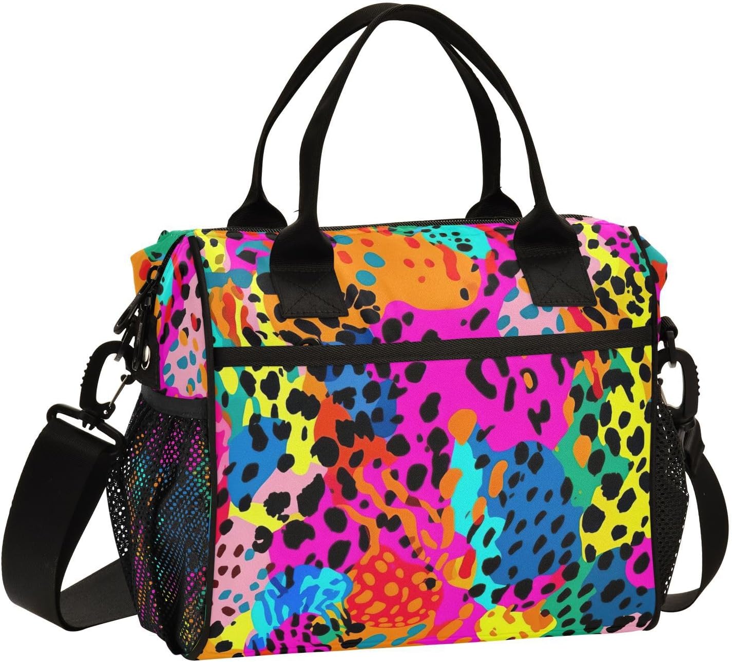 Insulated Lunch Bag with Multiple Compartments, 90s Style Camo Print Reusable Leak-proof Cooler Bag Lunch Box with Detachable Shoulder Strap Thermal Aluminum Lining