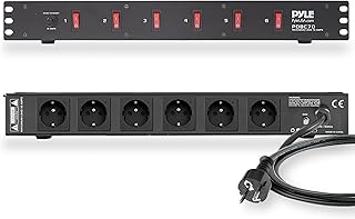 Pyle PDU Protetor contra picos de tensão, 150 julho, 6 tiras de saída, cabo de extensão elétrica, tomada de corrente de proteção de montagem em Rack 1U