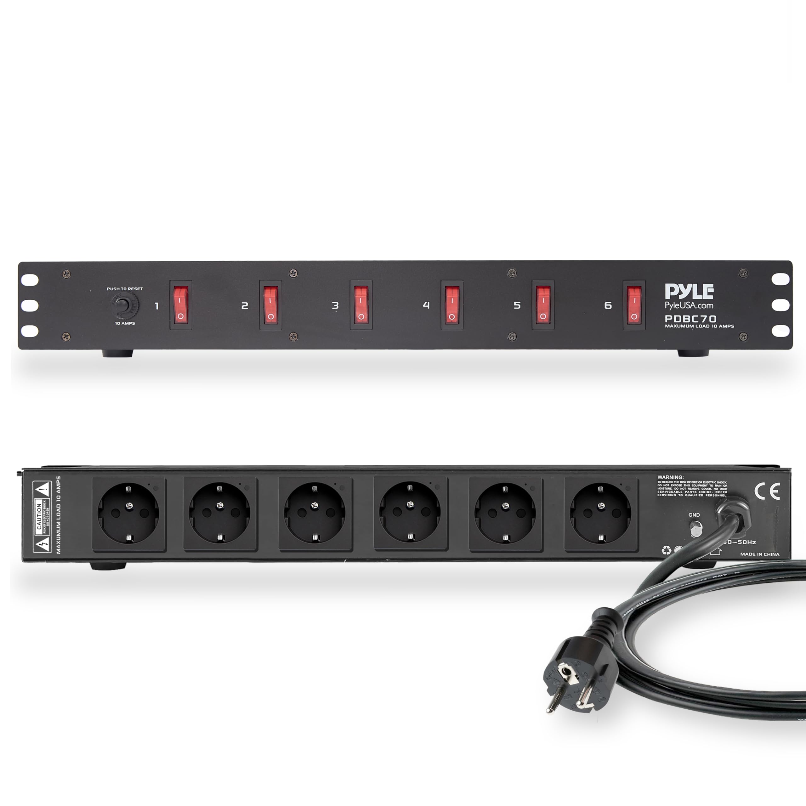 Pyle Multipresa Rack 1U con 6 Prese, 150 Joule, Cavo Elettrico Pesante, 6 Interruttori Frontali per Studio e Ufficio