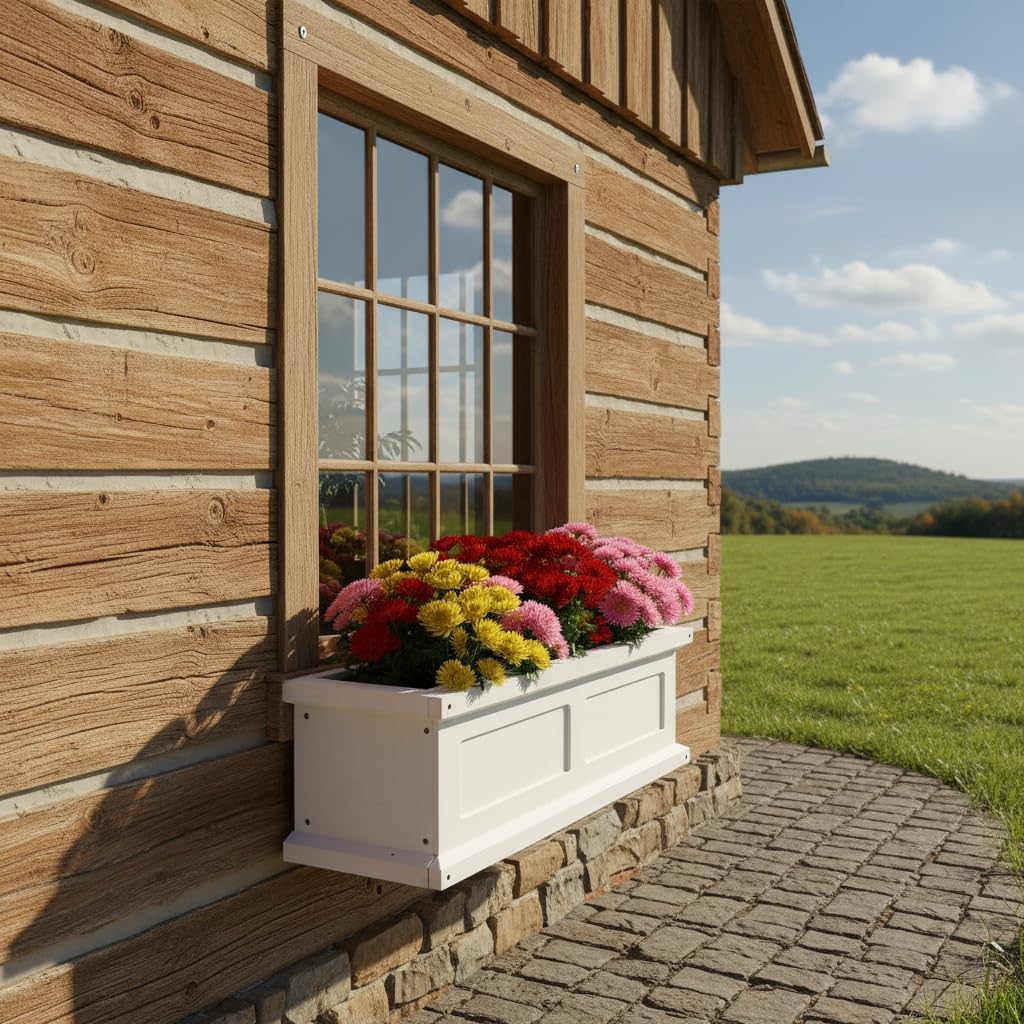 3-Foot Outdoor Flower Window Box, Wall-Mounted Whitewash Window Boxes Planters for Outside Balcony/Windowsills, Patio & Garden or Railing, Fir Wood Window Flower Boxes, Assembly Required
