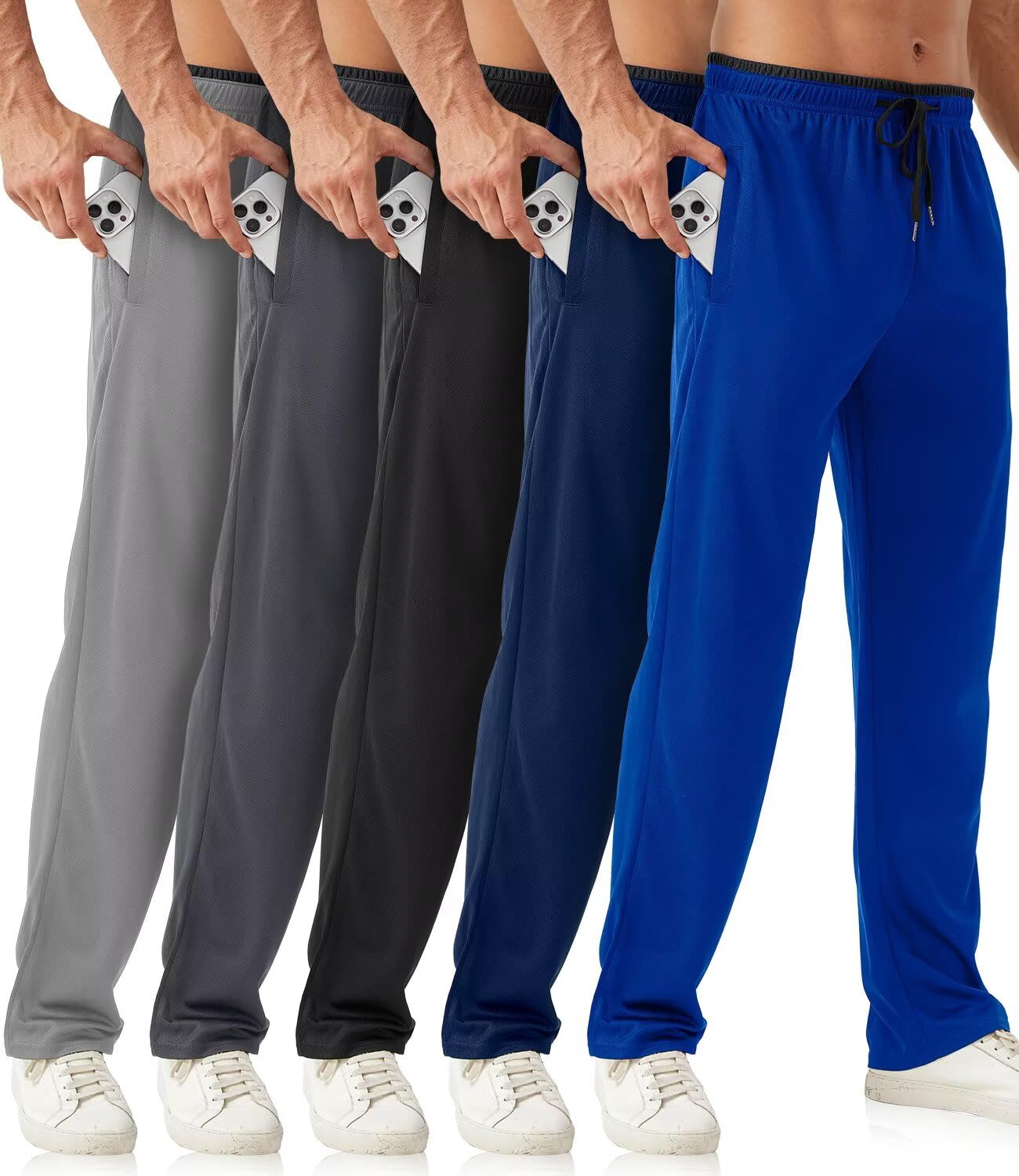 OZYJD Mens Sweatpants with Zipper Pockets 5 Pack Mens Joggers for Men Open Bottom Mesh Athletic Pants for Workout,Running