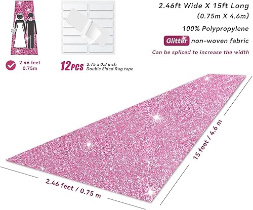 Miniatura 10 de Alfombra negra con purpurina para fiesta, rollo de 2.46 x 30 pies, tela no tejida con purpurina de 200 GSM, alfombra negra Hollywood para eventos,