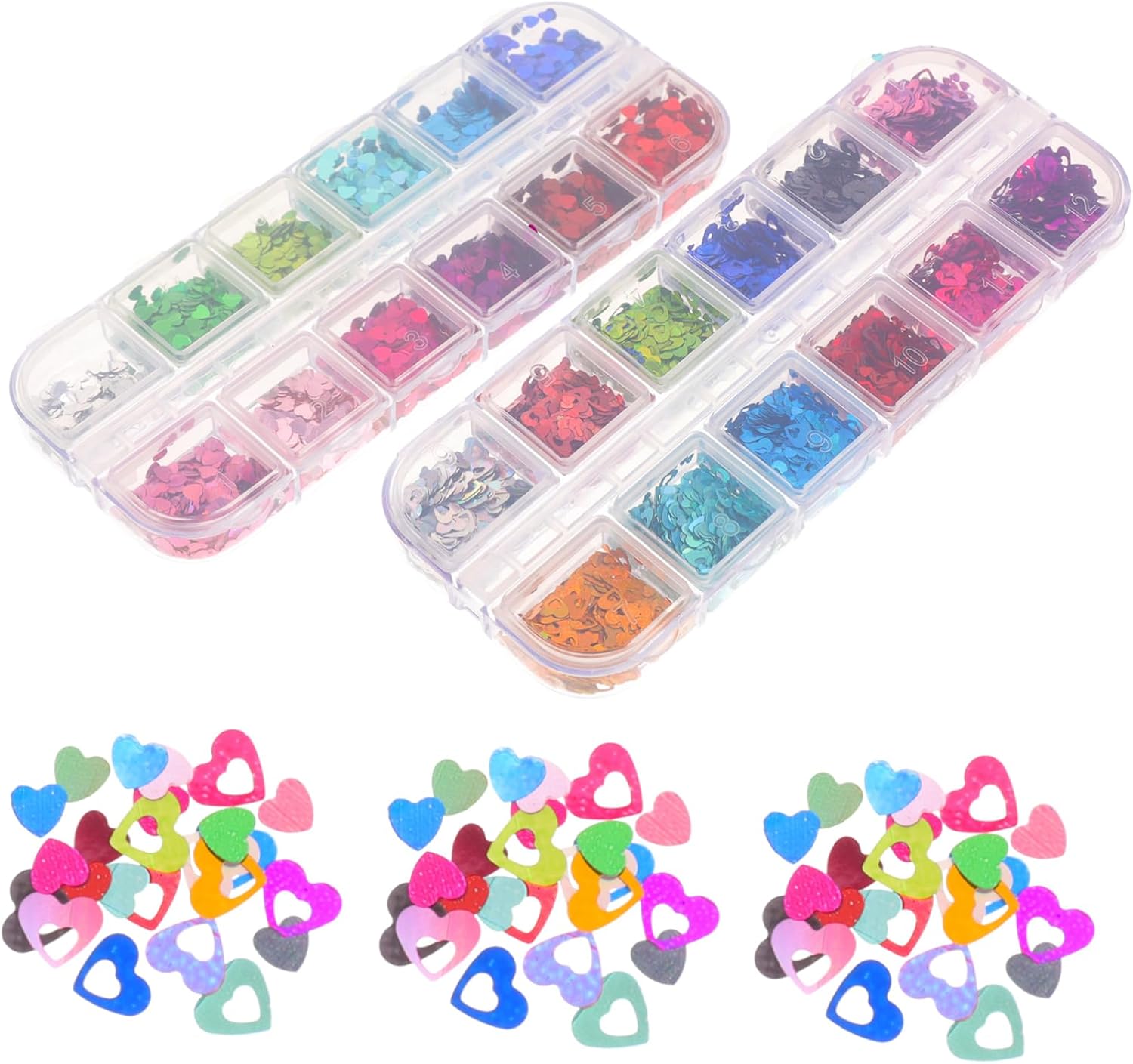 Mipcase 3sets Nail Art Glitter Sequins Heart Shape Nail Decorations Manicure Decors Set 2boxes*3