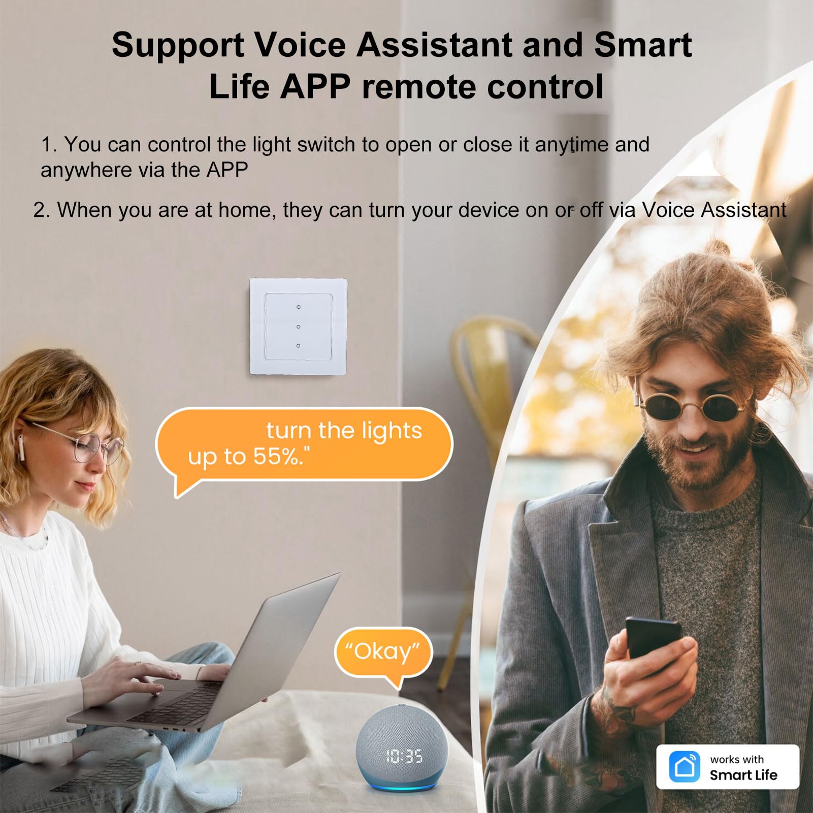 3er-Pack WLAN Smart 3-Fach Touch-Lichtschalter mit Glas & LED-Anzeige, Neutralleiter erforderlich, Smart Life App, kompatibel mit Alexa & Google Home