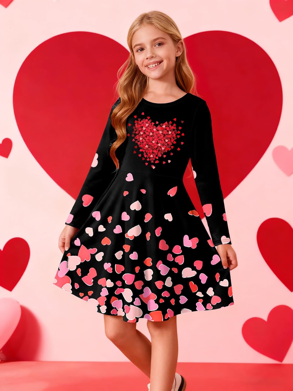 VVNTY Valentines Dress for Girls: Cute Heart Dresses Girl A Line Casual Holiday Dress 5-12 Years - Image 3