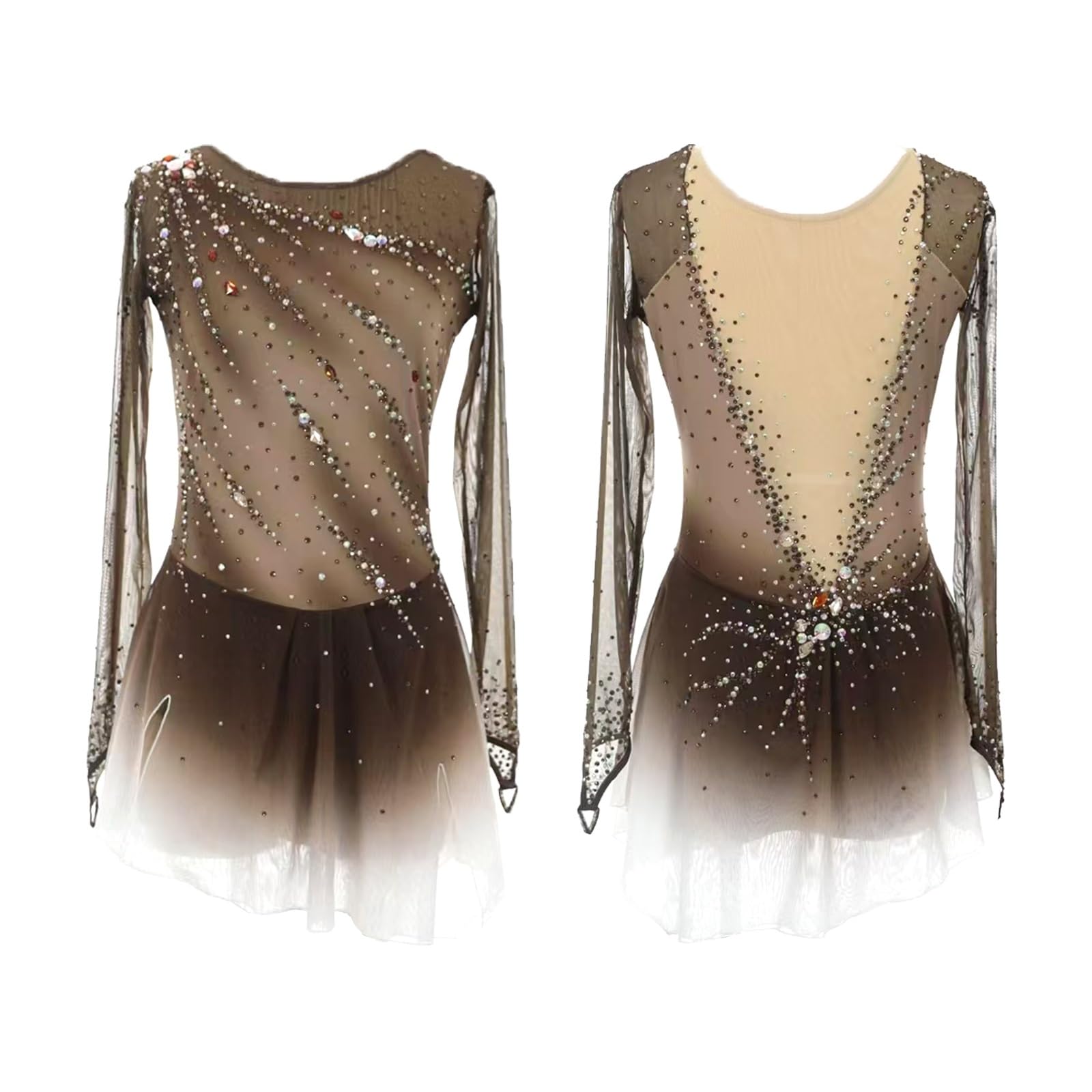 Vestido De Patinaje Artístico For Mujeres Y Niñas, Manga Larga, Diseño De Diamantes De Imitación, Hecho A Medida, Disfraces De Patinaje Sobre Hielo For Adultos.